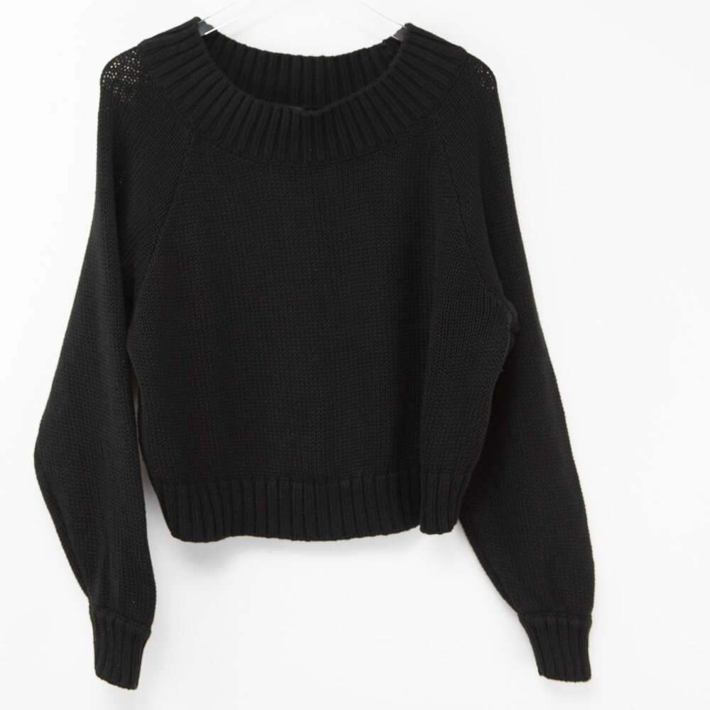 Carbon38 Slouchy Knit Sweater Off The Shoulder Relaxed Black Size Medium - Picture 3 of 6